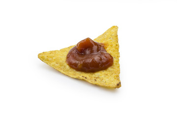 Single tortilla chips isolated on white background. Clipping path included in JPEG.