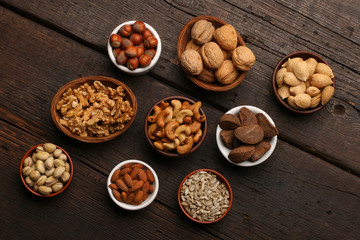 Collection of healthy dried fruits, cereals, seeds and nuts isolated on white background. Large Image