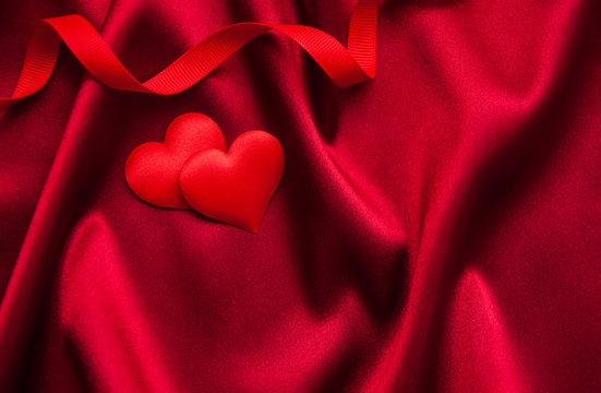 Red hearts and silk