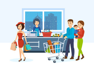 Buyers, go around the store in order to purchase goods.