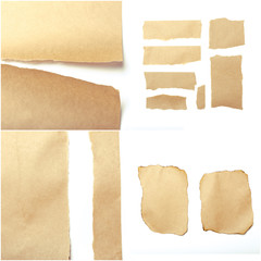 brown ripped pieces of paper on white background