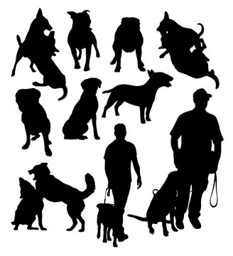 Police And Dog Activity Silhouette, Art Vector Design