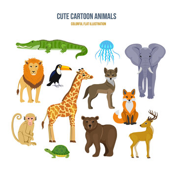 Concept of illustration - cute set cartoon animals.