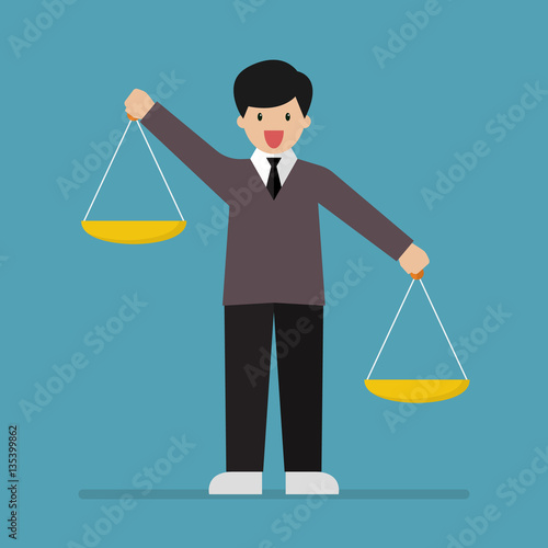 "Businessman carrying a balance scale with both hands" Imágenes de archivo y vectores libres de