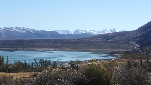 Zooming timelapse of the lake and mountains, in autumn, at Mono lake, in California, United states of America