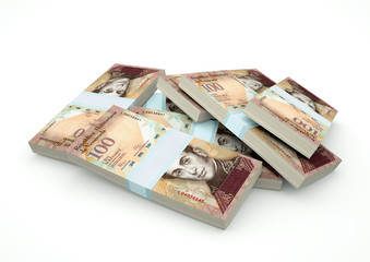 Obraz na płótnie Canvas Stack of Venezuela Money isolated on white background
