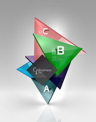 Colorful glossy glass triangle on empty 3d space