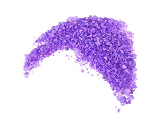 Violet sea salt isolated on white background, lavender