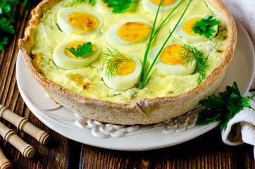 Quiche with cabbage and eggs. Easter baking