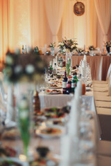 beautifully decorated hall of the restaurant for wedding celebra