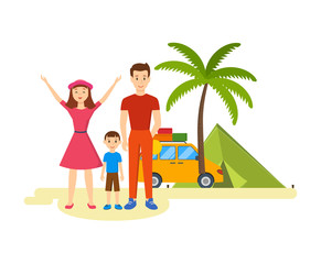 Fototapeta premium young family is traveling in his car.