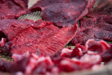 Beef drying in the sun, A step that beef can be stored for a long time,Thailand.