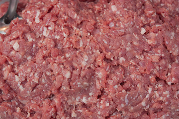 Minced pork sold in the market, Thailand.