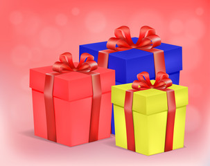 set of gift boxes on red background