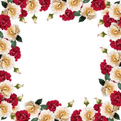 Beautiful floral background of dark red and cream roses 