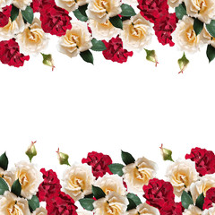 Beautiful floral background of dark red and cream roses 