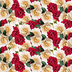 Beautiful floral background of dark red and cream roses 