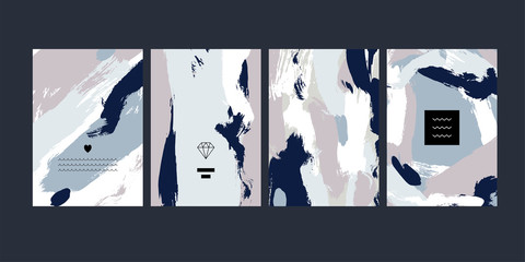 Set of abstract creative handmade greeting cards. Vector illustr