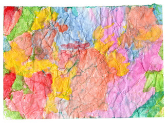 Abstract watercolor doodle background on crumpled paper.