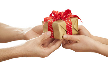 People giving gift in box