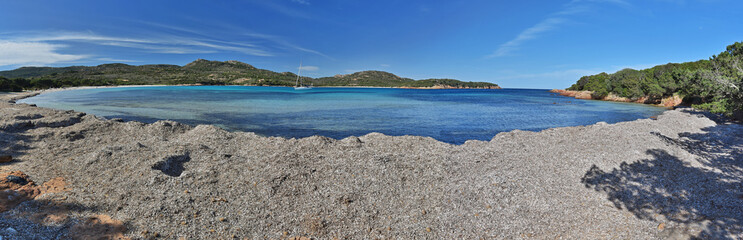 Fototapeta na wymiar Corsican beach near Punta di Colombara in spring