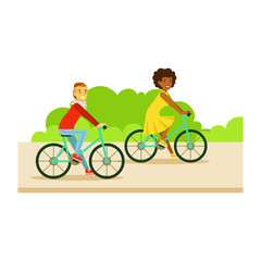 Fototapeta premium Guy And Girl Riding Bicycles, Part Of People In The Park Activities Series