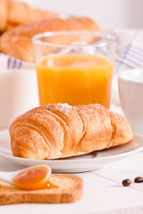 Breakfast with croissants. 