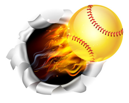 Flaming Softball Ball Tearing a Hole in the Background