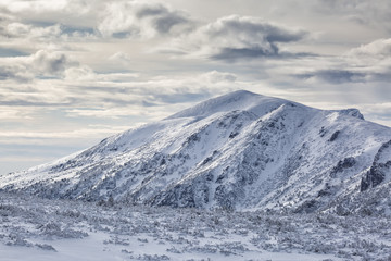 Beautiful mountain winter view, sunset in Rila mountain, Borovets, Bulgaria