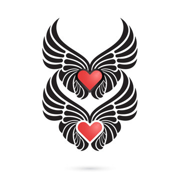 Heart logo with angel wings on background.Happy Valentines day l