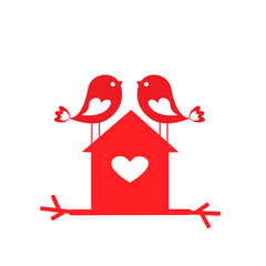 Love cute birds and birdhouse - card for Valentine day