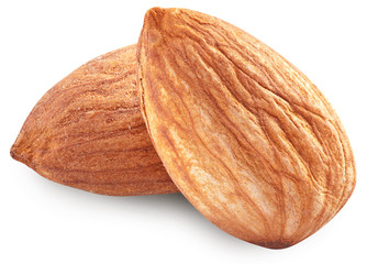 Almonds with leaves isolated.