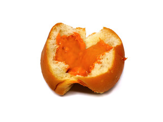 bread custard orange cream on white background