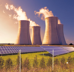 Nuclear power plant Dukovany with solar panels in Czech Republic Europe
