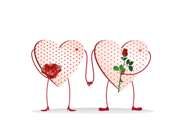Two Valentine Ornamental heart with feet are kept in hand.