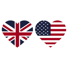 united states and united kingdom flag hearts