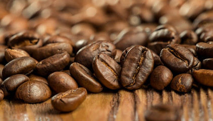 coffee beans on a wooden background