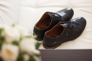 bouquet of wedding accessories and footwear