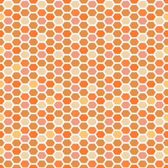 Seamless vector honey comb pattern in warm orange colors with white stroke. Endless texture for documents, textile, wrap or wallpaper.