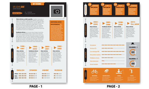 Vector creative minimalist cv resume template with two pages.