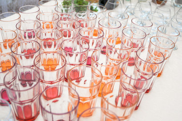 empty glasses on a banquet table close-up