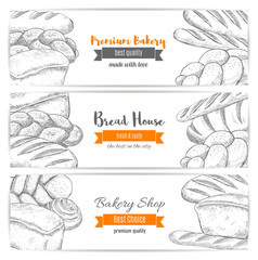 Bread house or bakery shop vector sketch banners