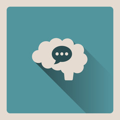 Brain thinking in a conversation illustration on blue square background with shade