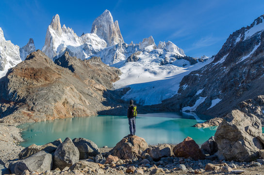 Woman admiring Fitz Roy scenic view - Powered by Adobe