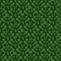 Grapes, wine, glass, barrel hand drawn seamless pattern