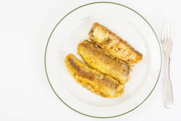 Fish fried in breadcrumbs