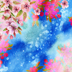 Fototapeta na wymiar Watercolor japanese cherry blossoms