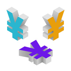 Symbol yen currency. Isometric icons on white background. Vector 3d illustration.