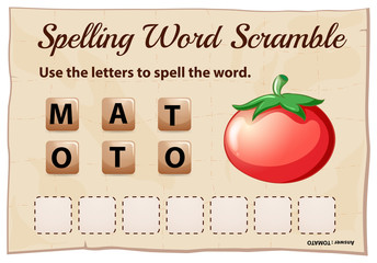 Spelling word scramble template with word tomato