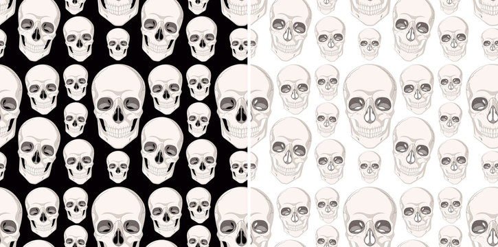 Seamless background design with human skulls